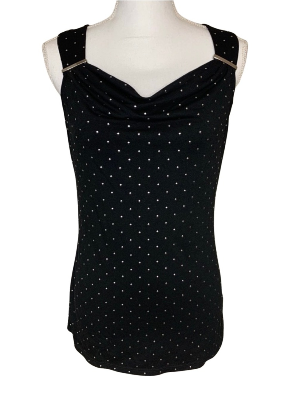 White‎ House Black Market Sleeveless Top Blouse Black Silver Women Small